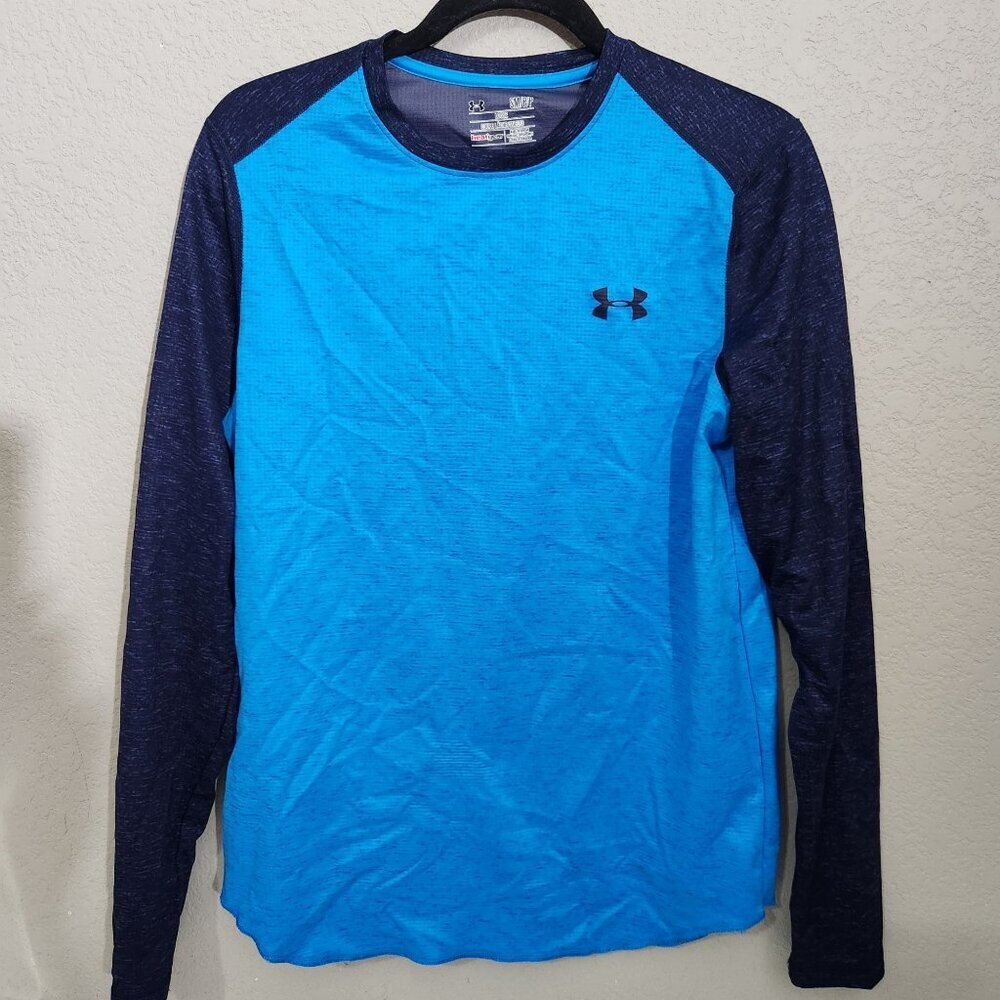 Under Armour Shirt Mens Small Blue Navy Long Sleeve HeatGear Athletic Loose Fit